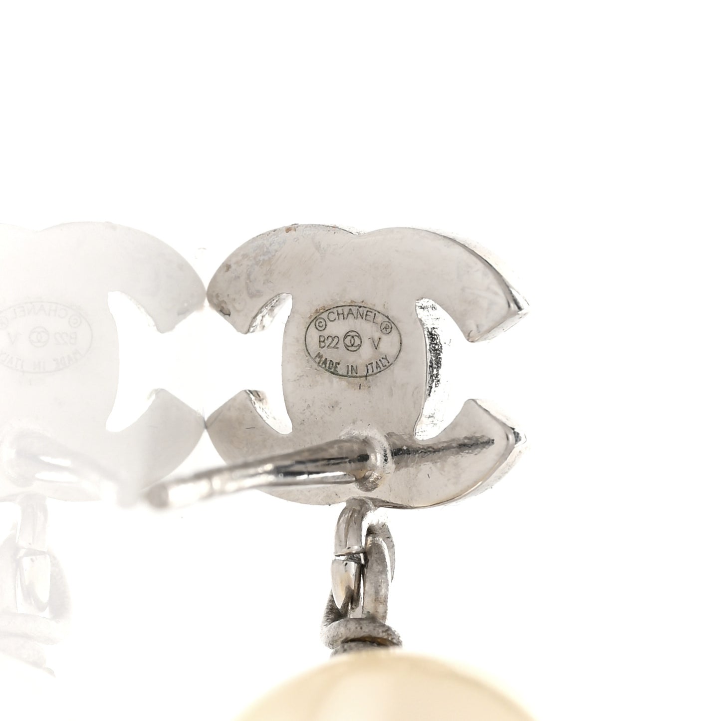 Crystal Pearl CC Drop Earrings Silver Pearly White