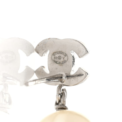 Chanel Crystal Pearl CC Drop Earrings Silver Pearly White 4 of 4