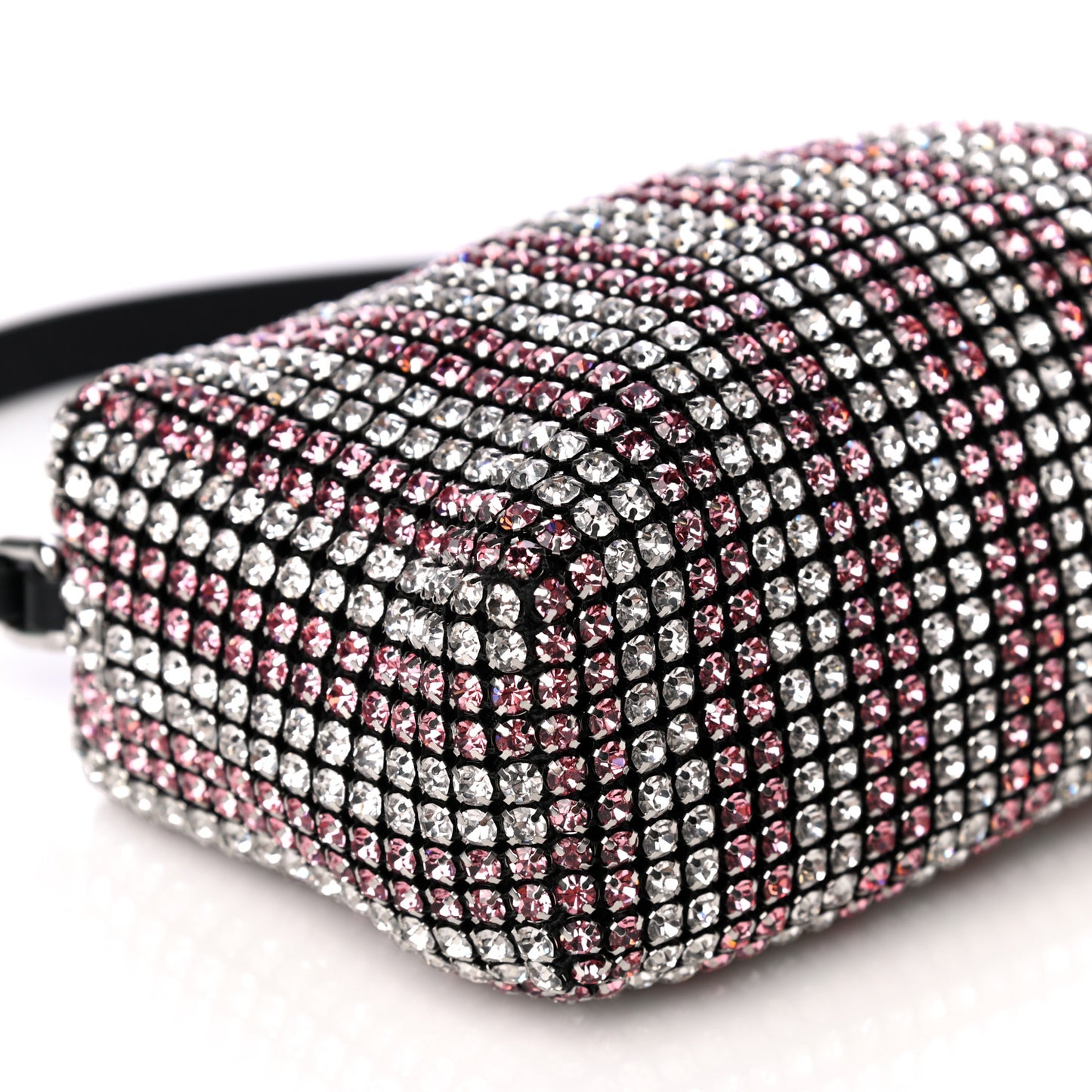 Mesh Crystal Rhinestone Mini Heiress Pouch Pink Silver