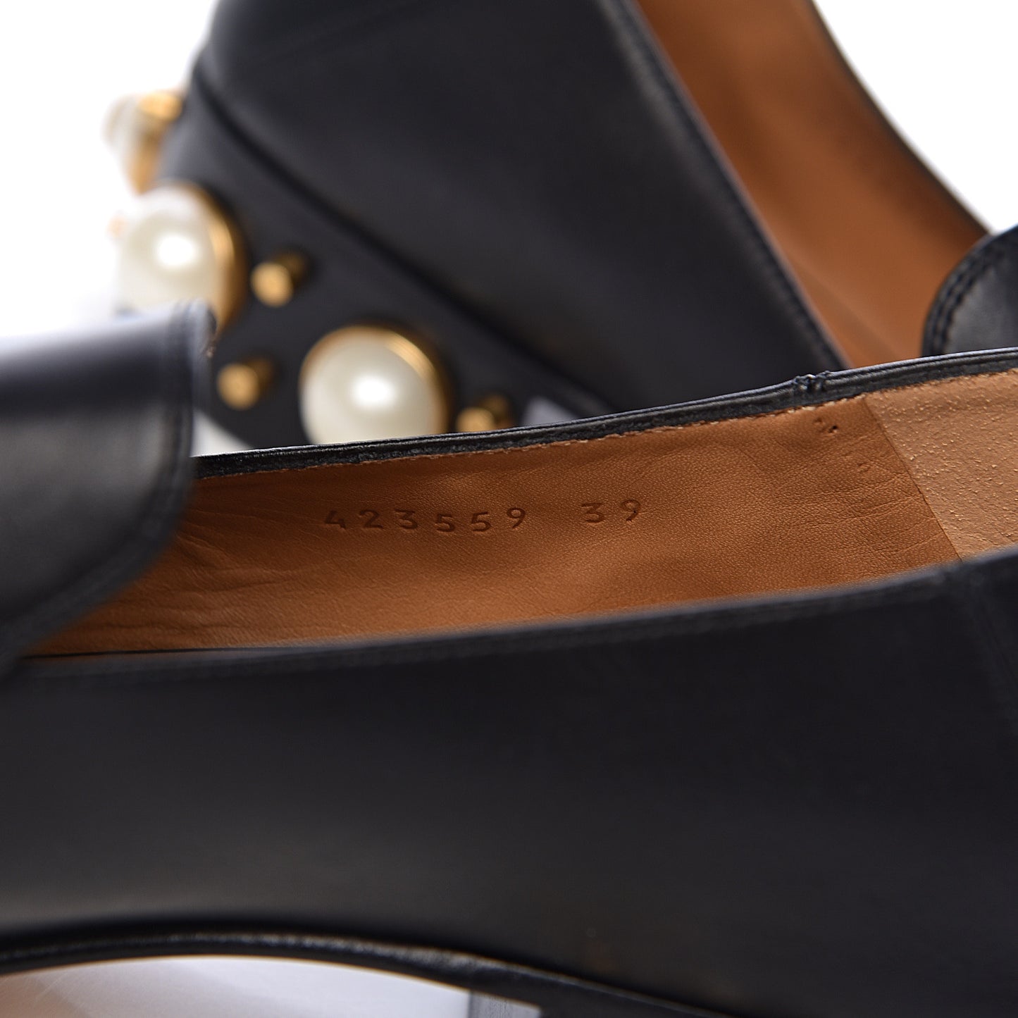 Betis Glamour Calfskin Web Pearl Embellished Peyton 35mm Loafer Pumps 39 Black