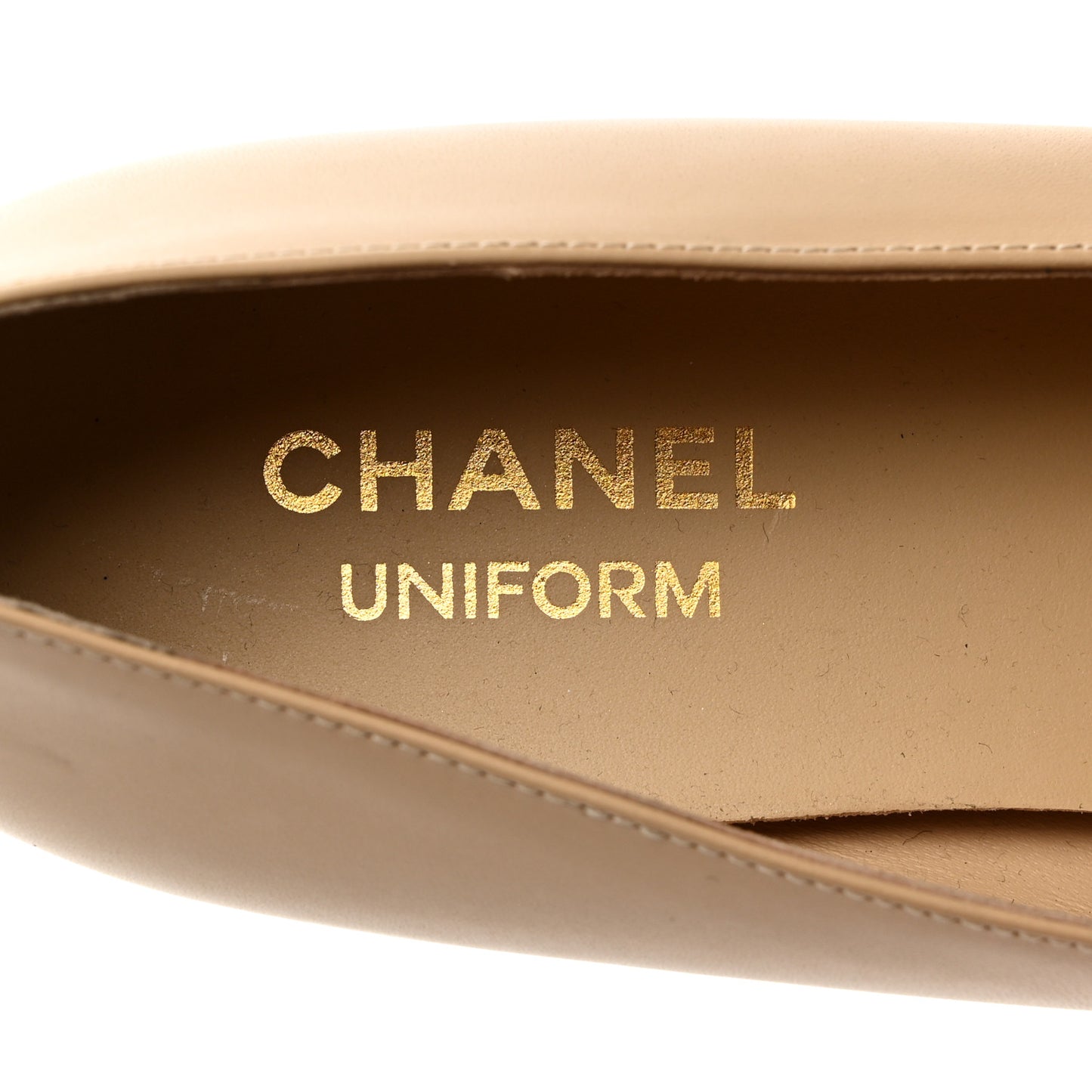 Lambskin Cap Toe CC Uniform Ballerina Flats 37.5 Beige Black