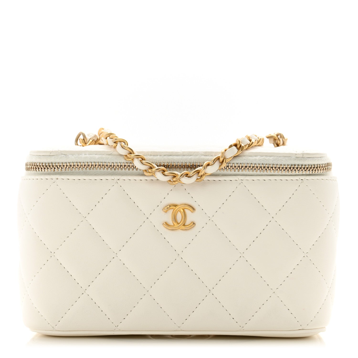 Chanel Lambskin Quilted Pearl Crush Small Vanity Case With Chain White 1 of 13