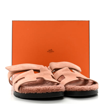 Hermes Suede Goatskin Woolskin Womens Chypre Sandals 41 Rose Aube 14 of 14