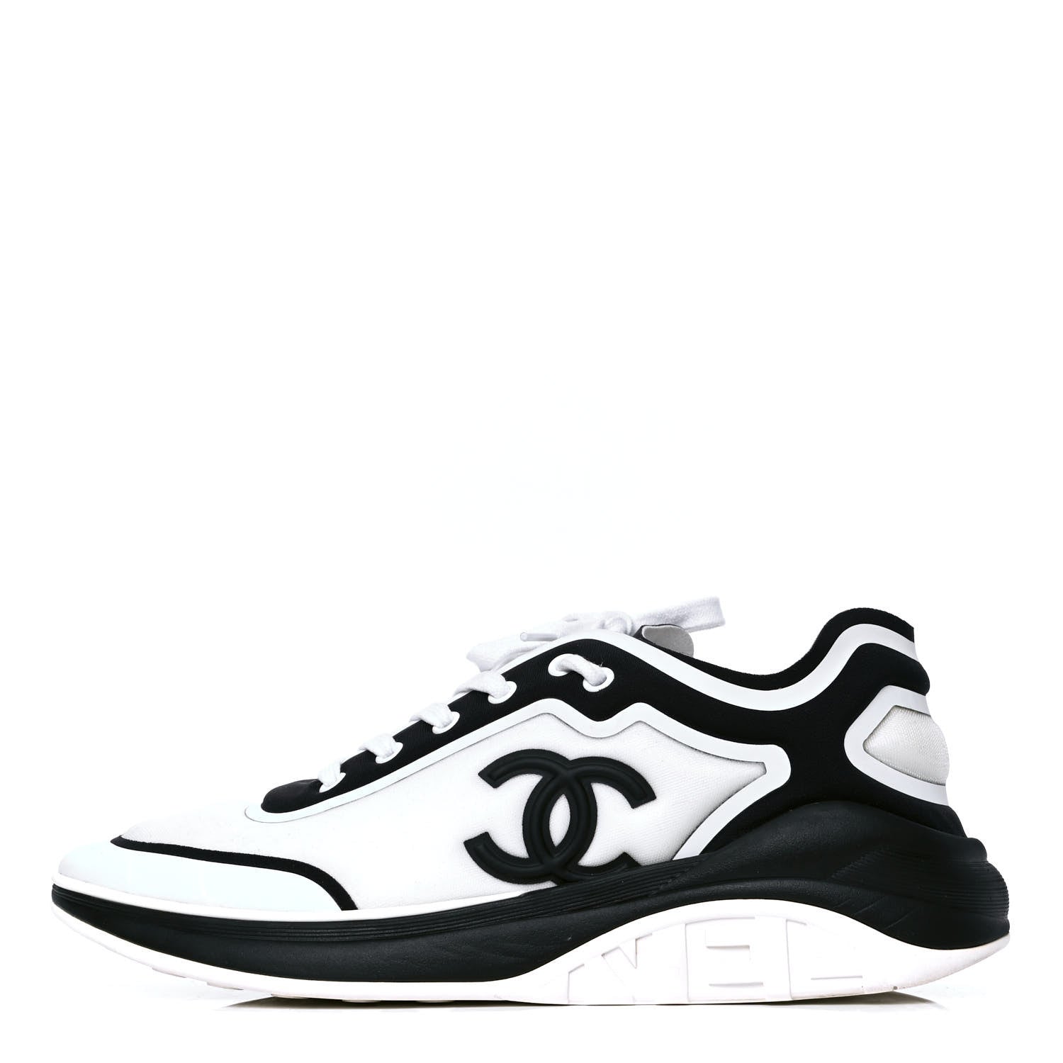 Chanel Lycra Womens CC Sneakers 41 White Black 1 of 5