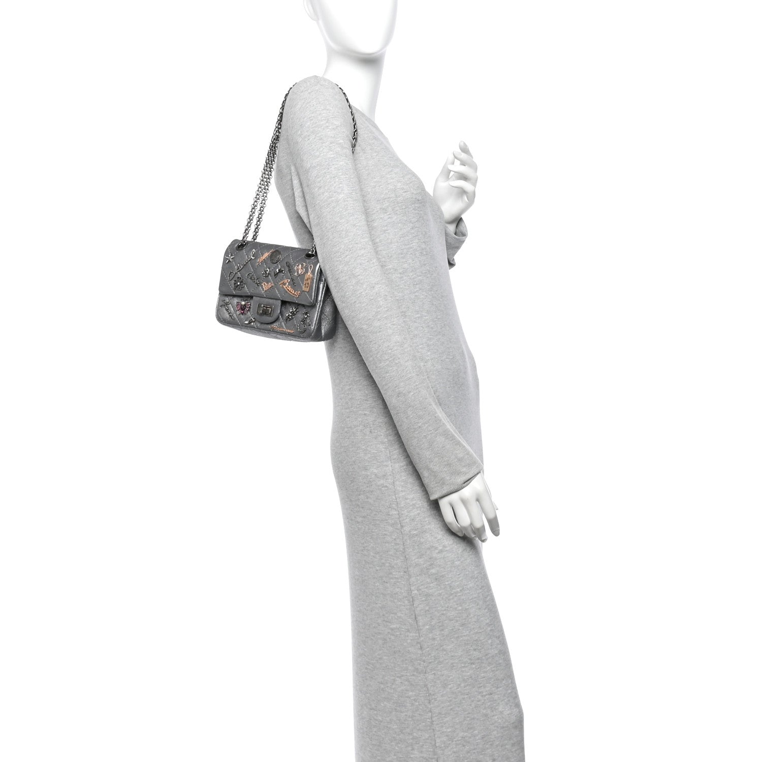 Chanel Metallic Calfskin Quilted Lucky Charms 2.55 Reissue 224 Flap Dark Silver 2 of 10