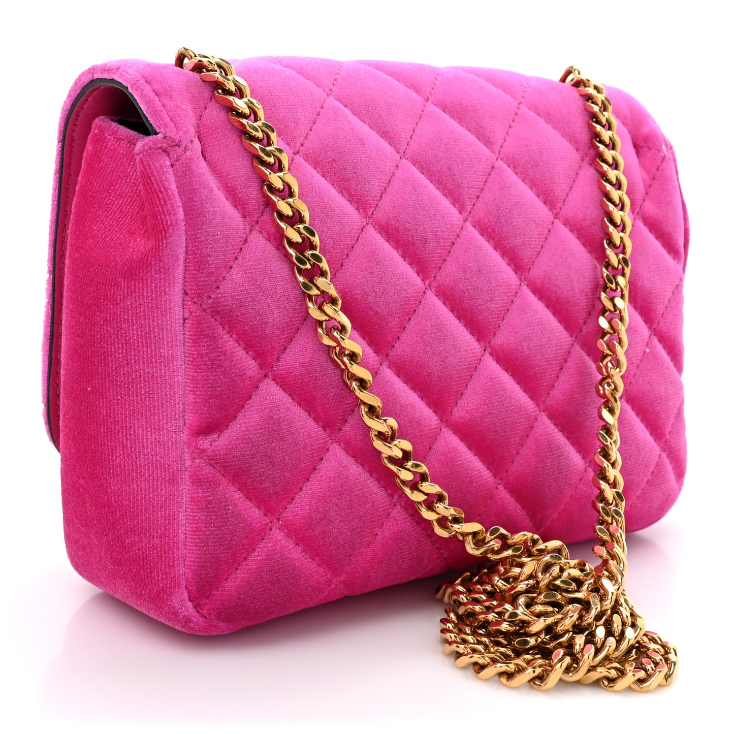 Velvet Quilted Medusa Chain Crossbody Pink