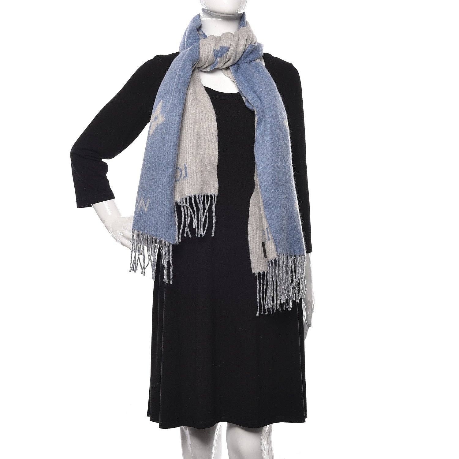 Louis Vuitton Cashmere Monogram Reykjavik Scarf Denim 2 of 7