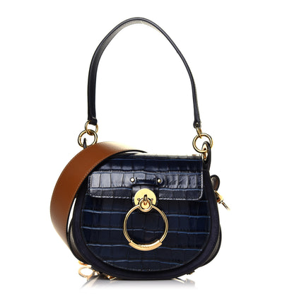 Chloe Calfskin Crocodile Embossed Small Tess Bag Full Blue 1 of 4