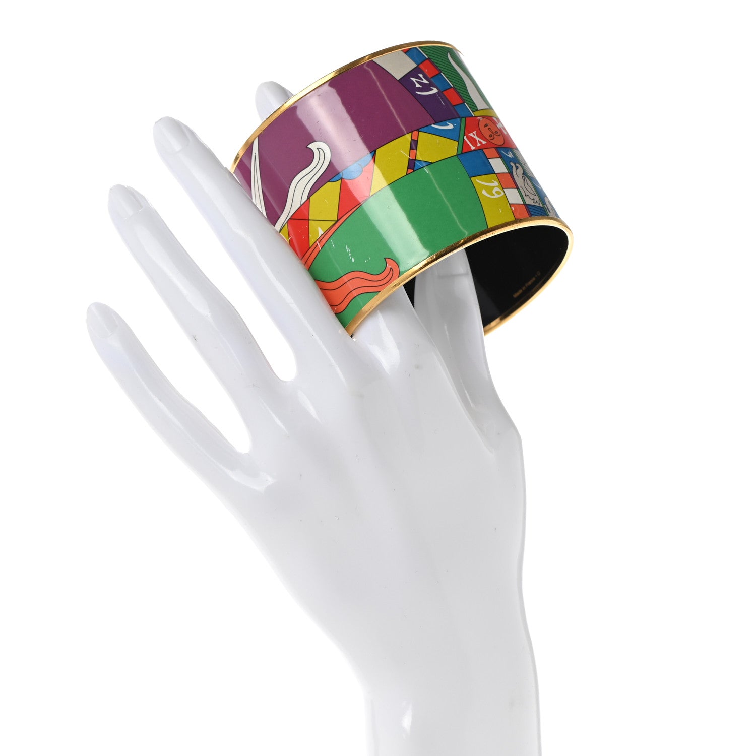 Hermes Enamel Printed Mega Wide Astrologie Bracelet 65 Vert Fluo Rose Indien Cobalt 2 of 9