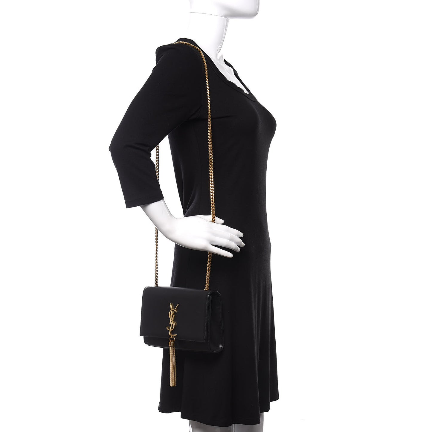 Calfskin Small Classic Monogram Kate Tassel Satchel Black