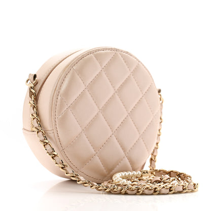 Chanel Iridescent Lambskin Quilted Pearl Round Clutch With Chain Light Beige 3 of 13