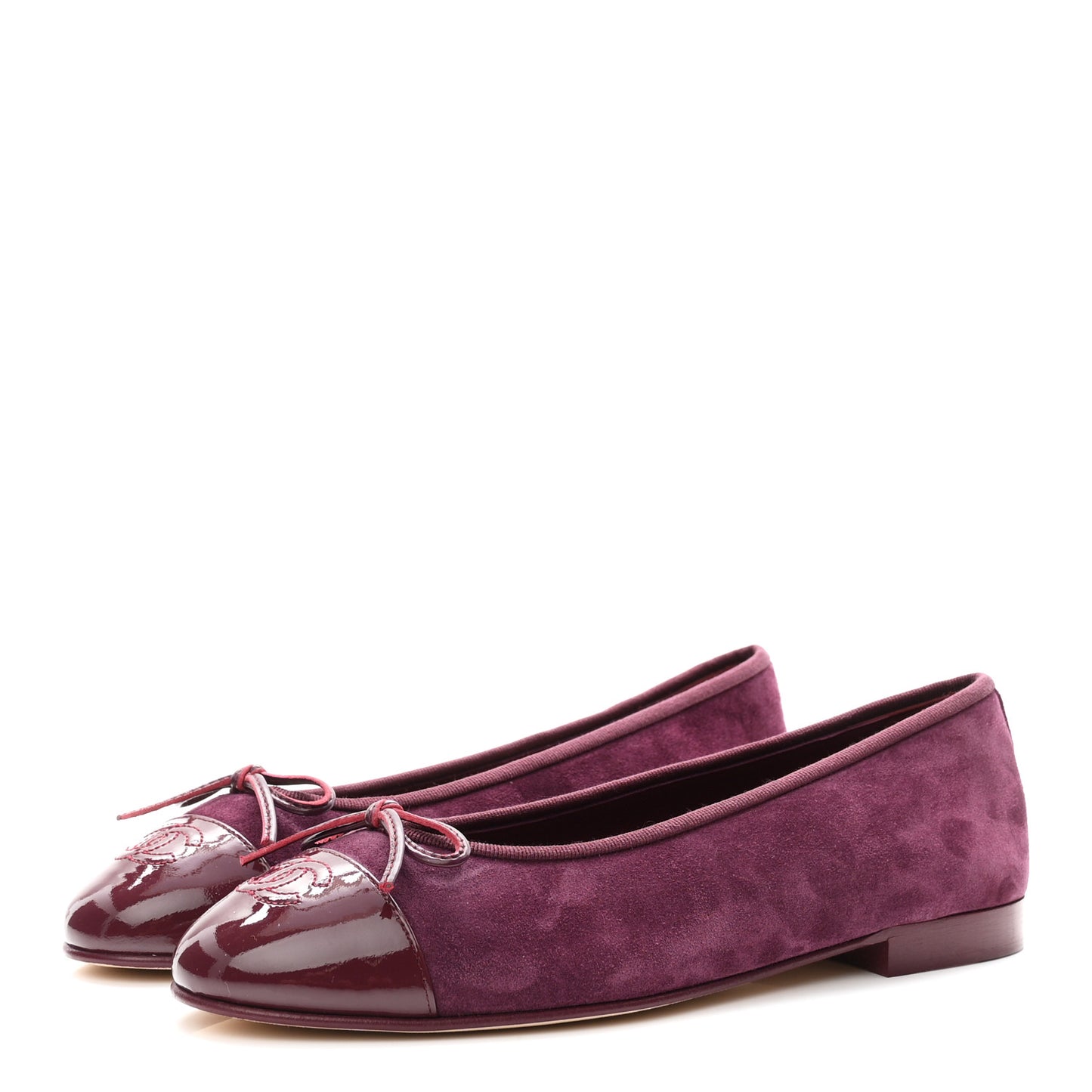 Suede Calfskin Patent Cap Toe CC Ballerina Flats 39 Burgundy