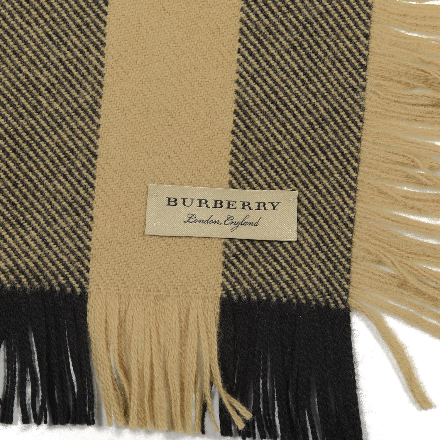 Burberry Wool Half Mega Check Happy Fringe Scarf Camel 4 of 5