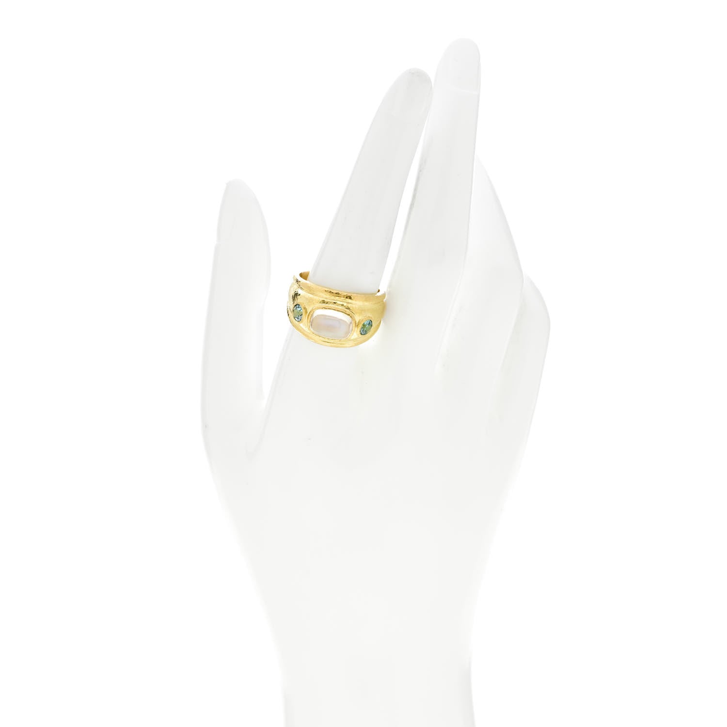 Elizabeth Locke 19K Yellow Gold Moonstone Blue Zircon Cigar Ring 60 9 2 of 6