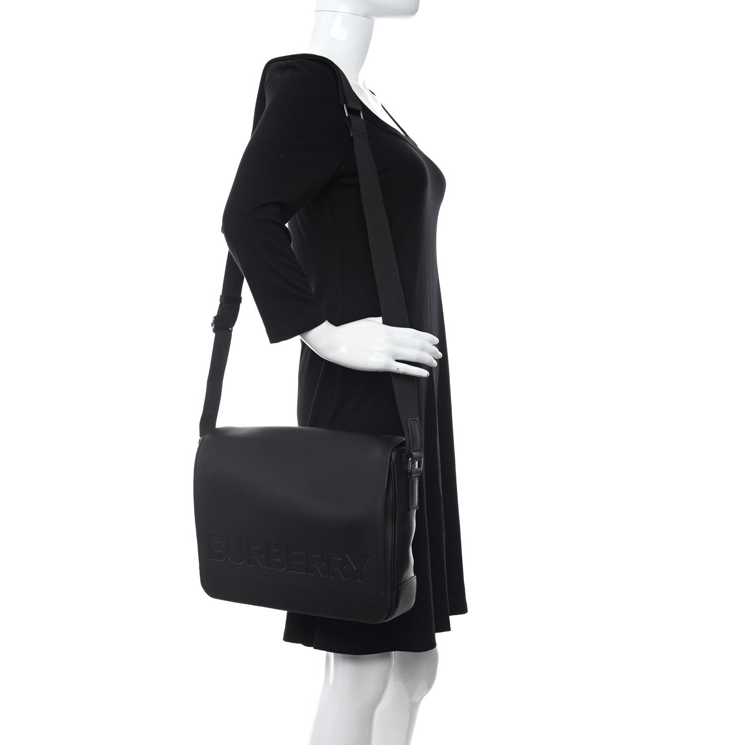 Burberry Grainy Calfskin Embossed Bruno Messenger Black 2 of 9