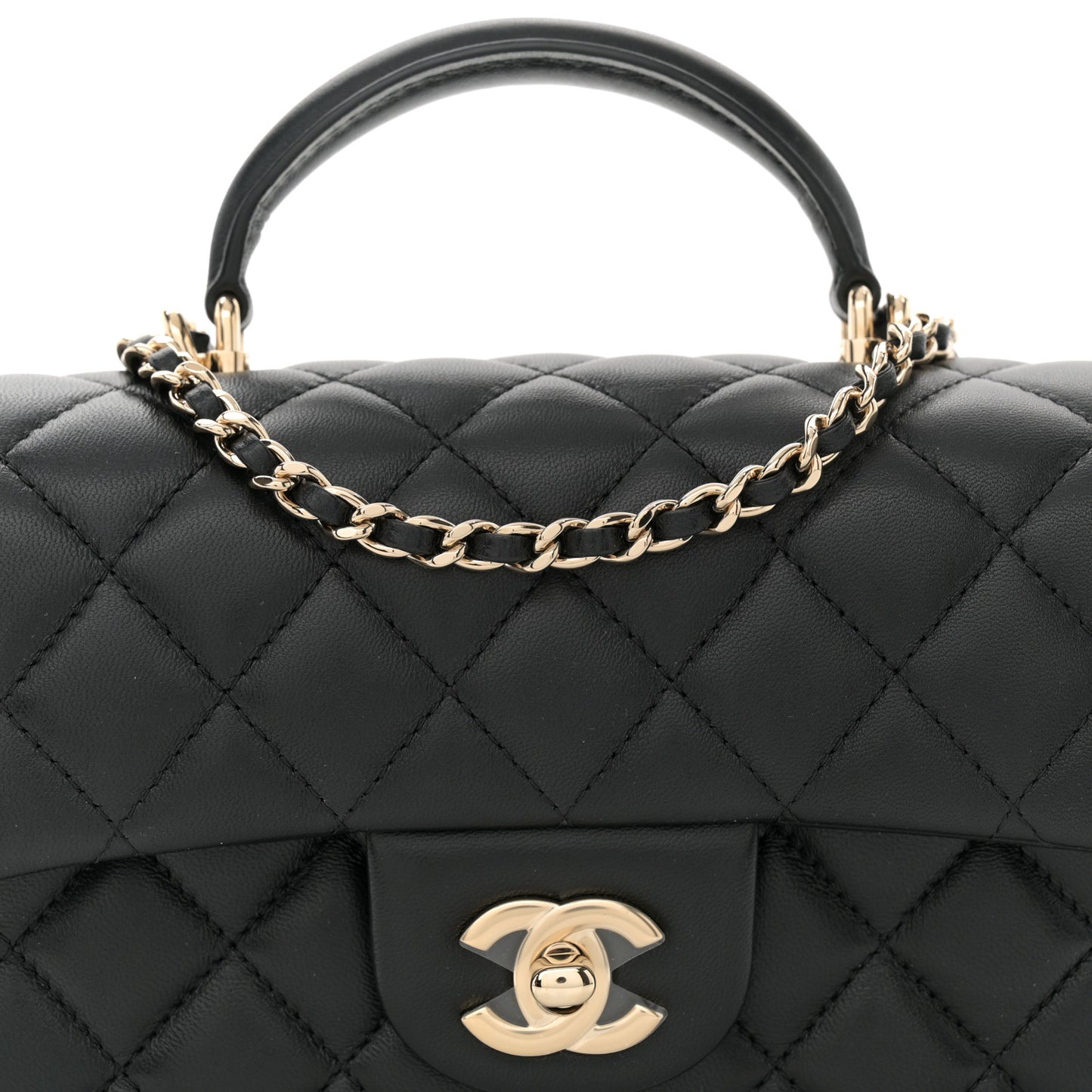 Lambskin Quilted Mini Top Handle Rectangular Flap Black
