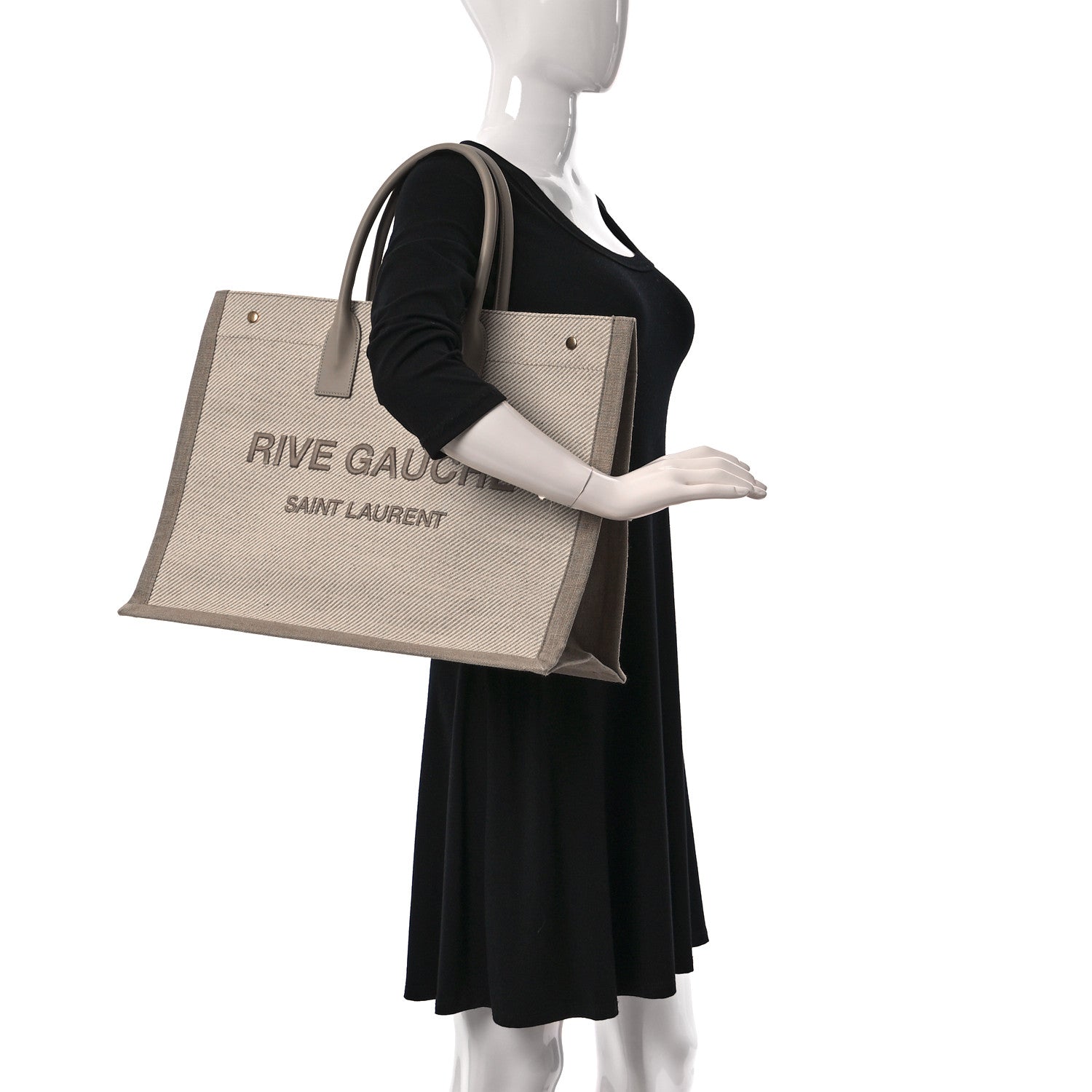 Saint Laurent Linen Calfskin Rive Gauche Tote Beige Sea Salt 2 of 9