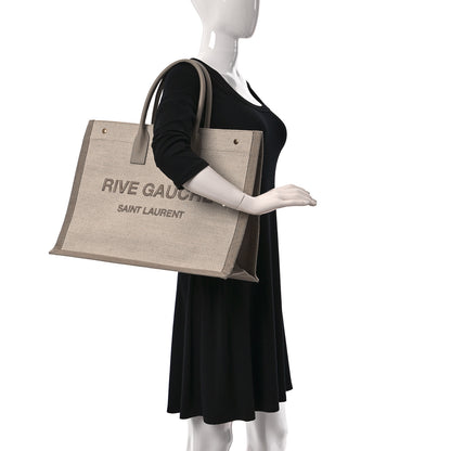Saint Laurent Linen Calfskin Rive Gauche Tote Beige Sea Salt 2 of 9