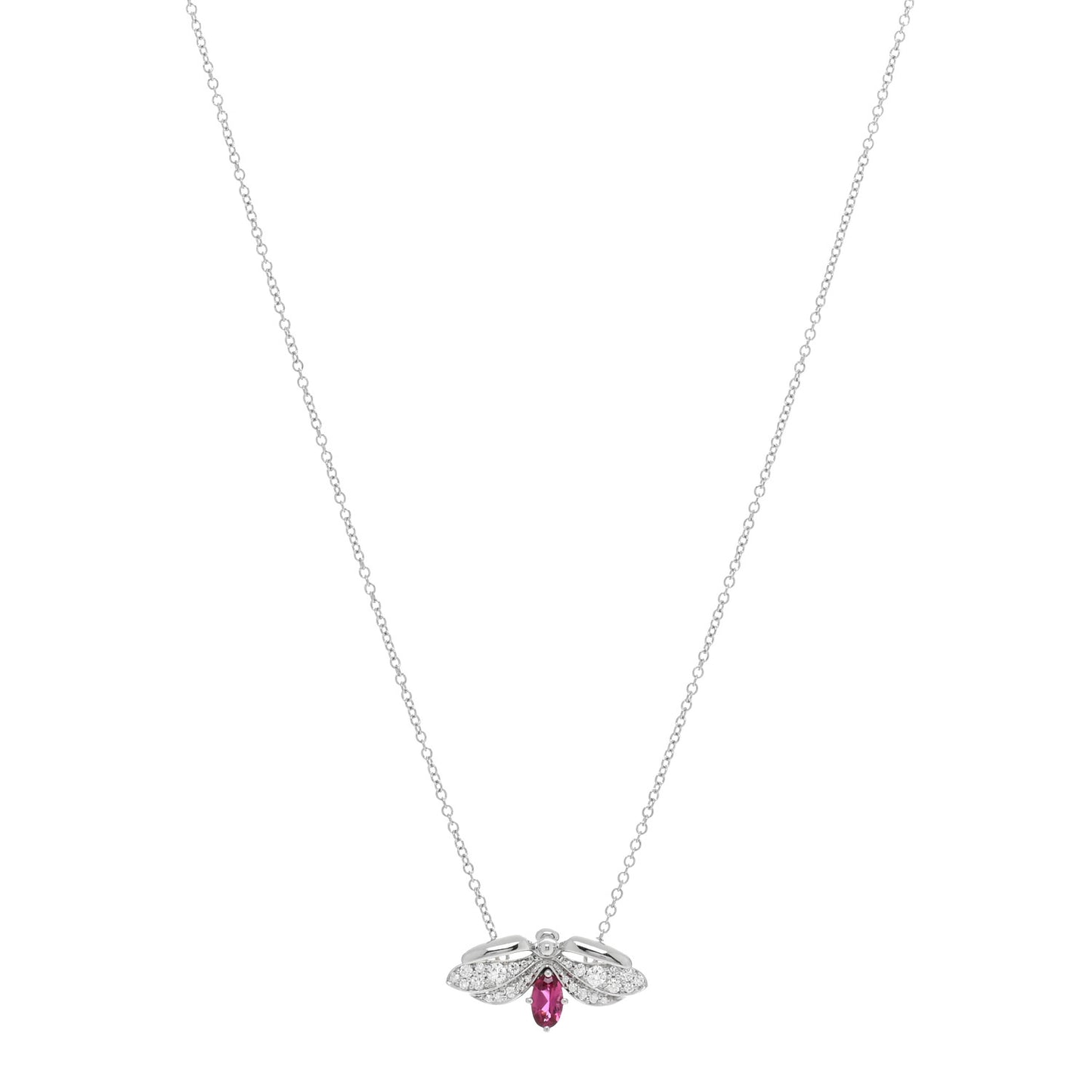 Platinum Diamond Pink Tourmaline Paper Flowers Firefly Pendant Necklace
