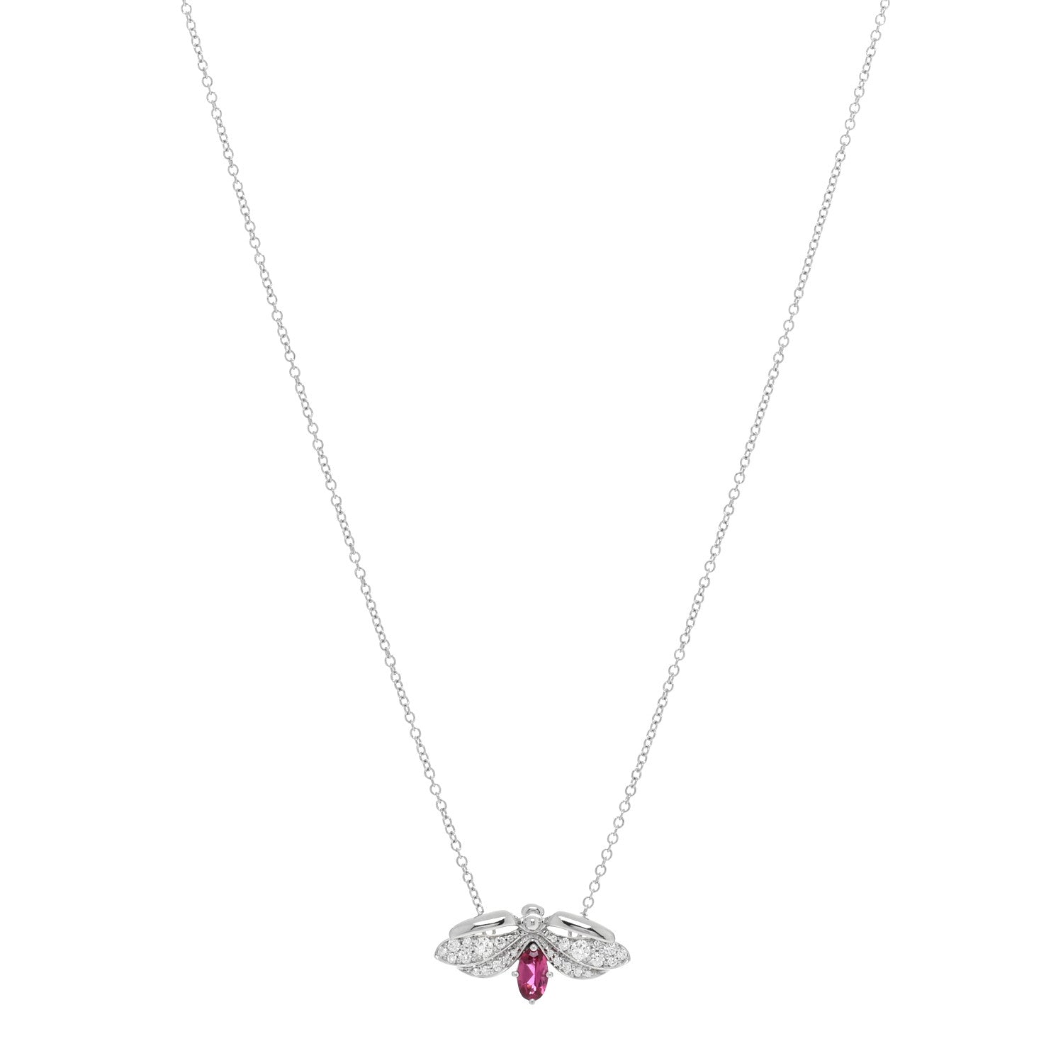 Tiffany Platinum Diamond Pink Tourmaline Paper Flowers Firefly Pendant Necklace 1 of 5