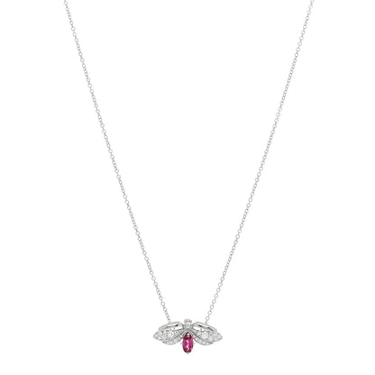 Tiffany Platinum Diamond Pink Tourmaline Paper Flowers Firefly Pendant Necklace 1 of 5
