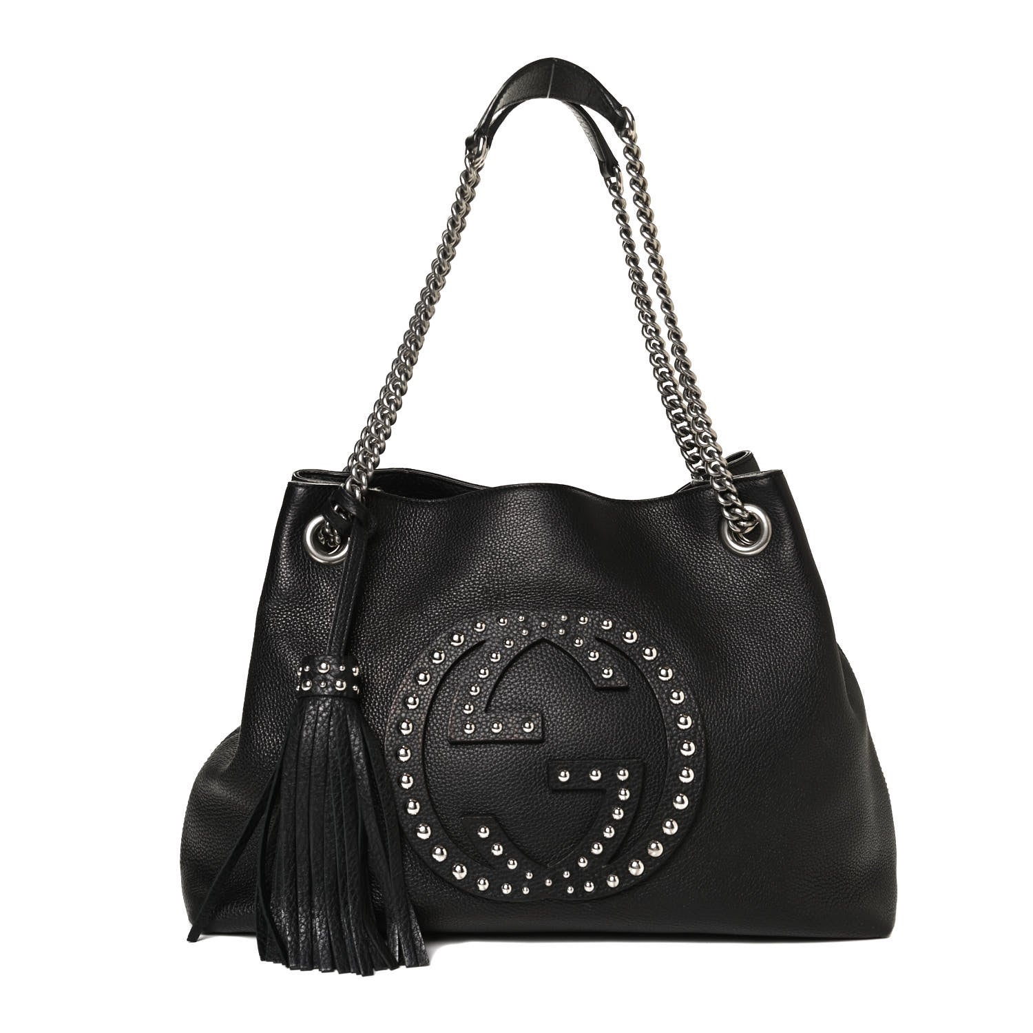 Gucci Pebbled Calfskin Studded Medium Soho Chain Shoulder Bag Black 1 of 11