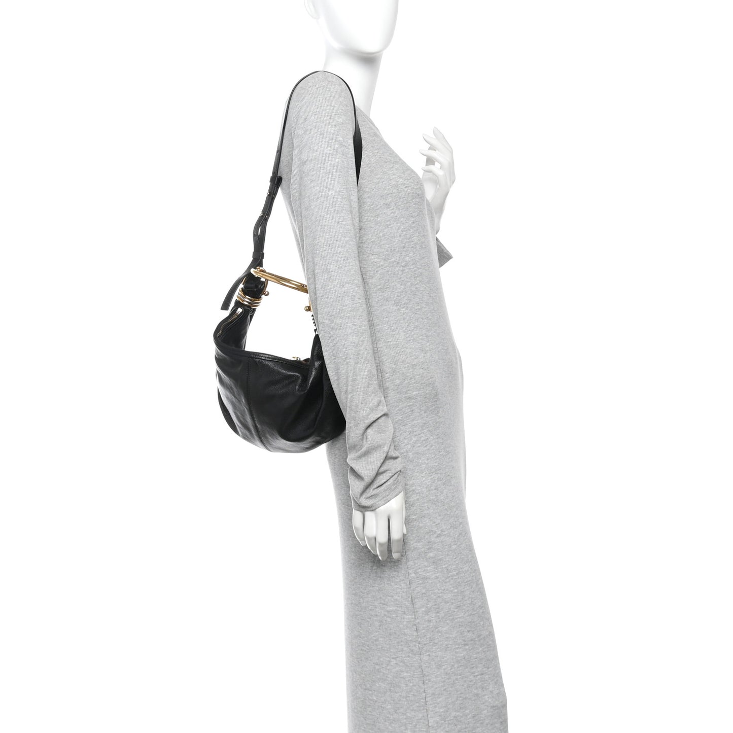 Grained Calfskin Small Bracelet Hobo Bag Black