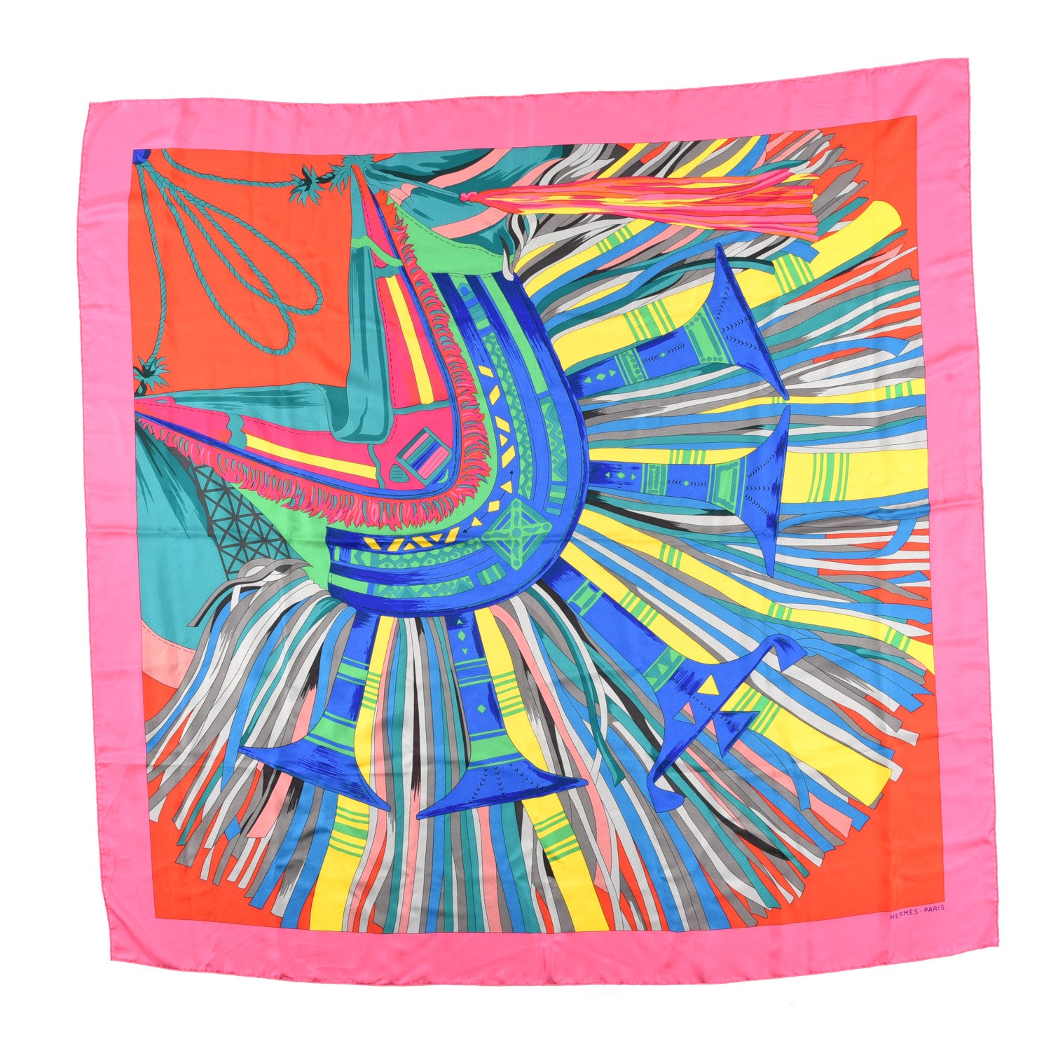 Hermes Silk D'Hiver Shawl 140 Rose Vif Vert Jaune Vif 1 of 3
