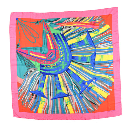 Hermes Silk D'Hiver Shawl 140 Rose Vif Vert Jaune Vif 1 of 3