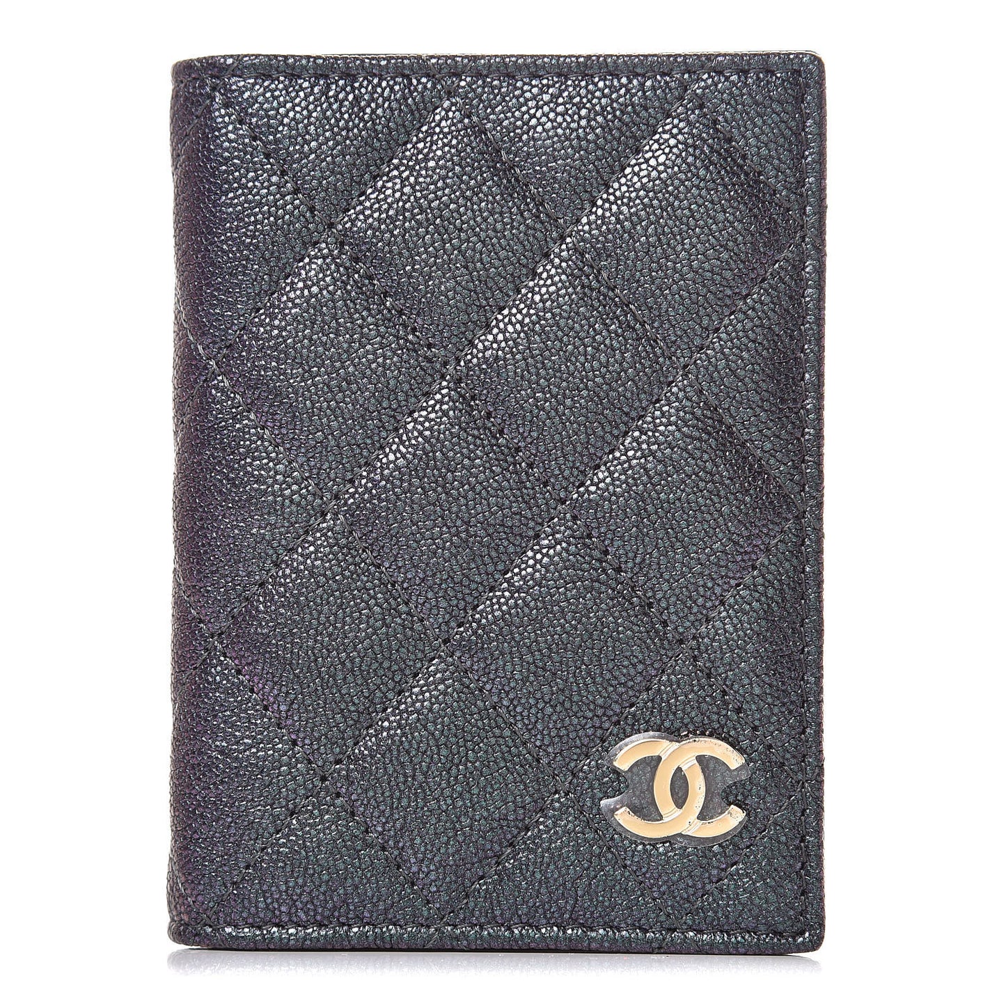 Iridescent Caviar Quilted Card Holder Wallet Black