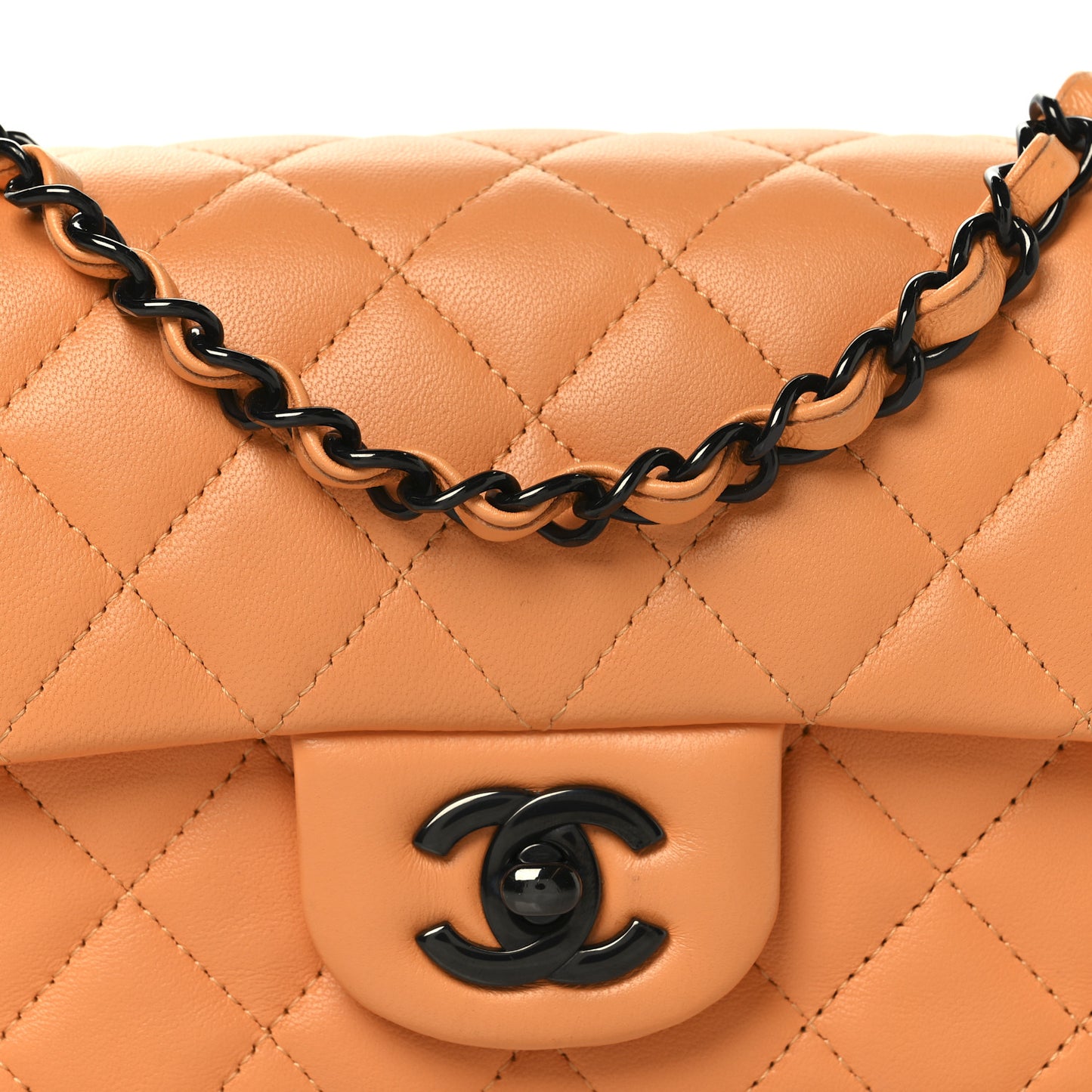 Lambskin Quilted Mini Rectangular Flap Orange