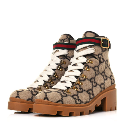 Gucci Covered Wool Big GG Monogram Womens Lace Up Combat Ankle Boots 40.5 Beige Ebony Cocoa 3 of 7