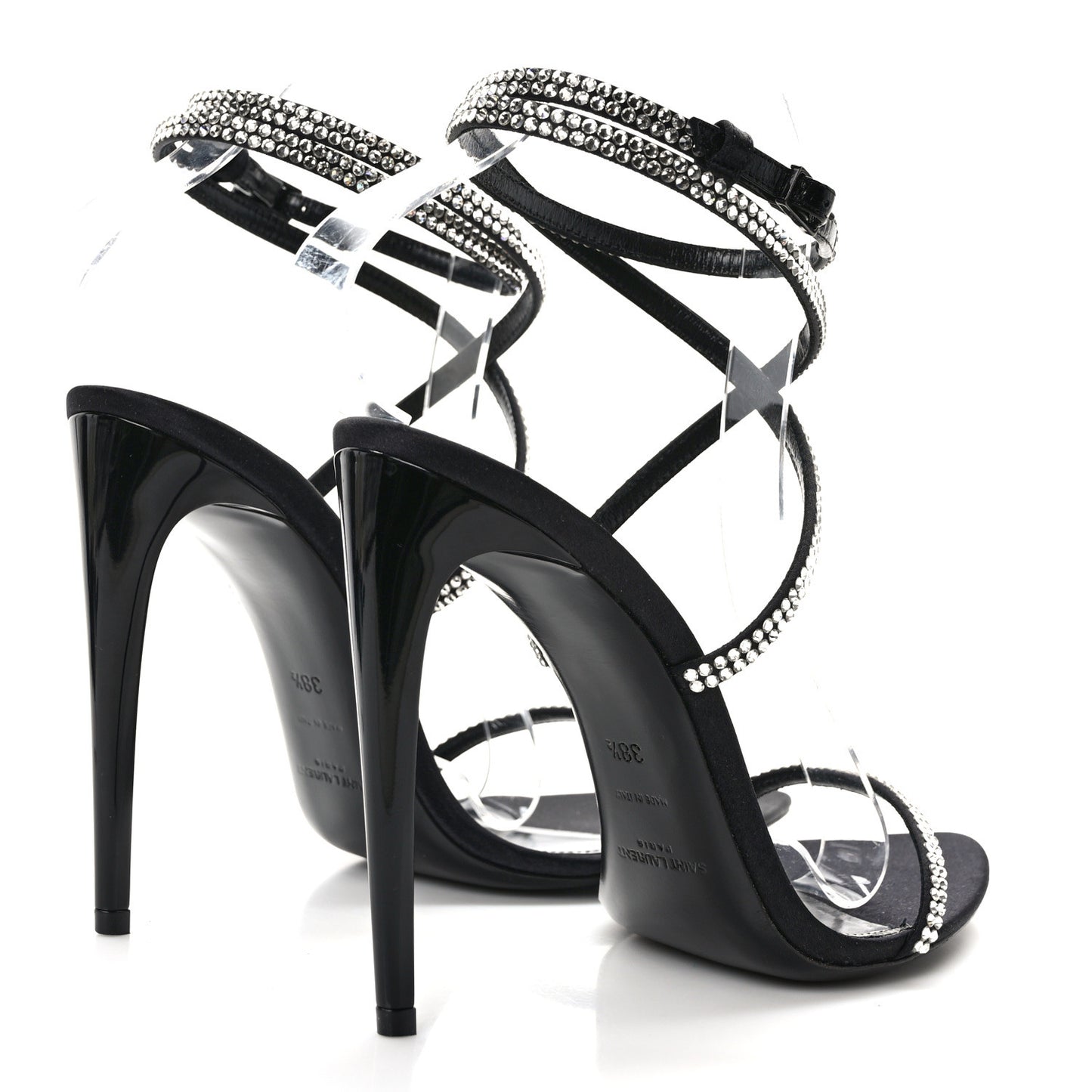 Satin Crystal Ava 105 Sandals 38.5 Black