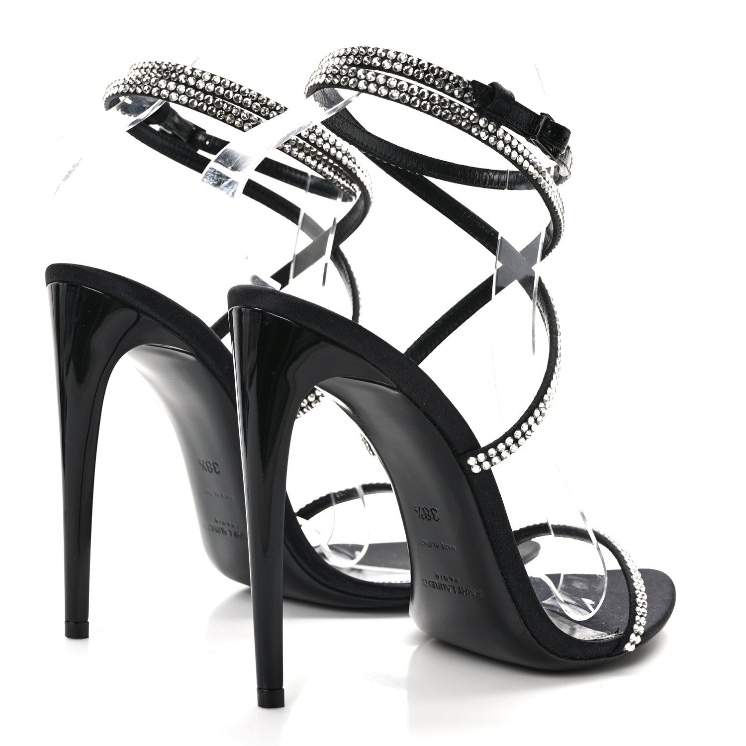 Saint Laurent Satin Crystal Ava 105 Sandals 38.5 Black 4 of 8