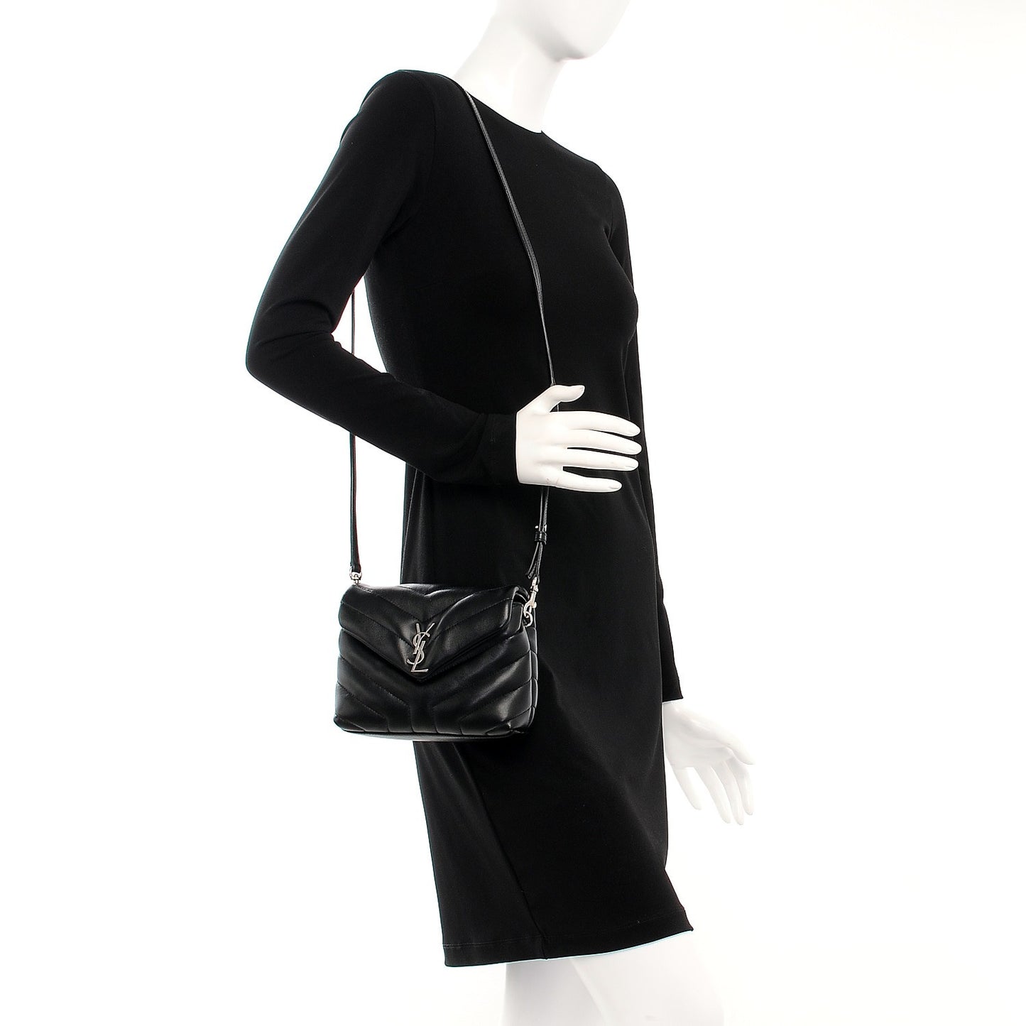 Calfskin Y Quilted Monogram Toy Loulou Crossbody Bag Black