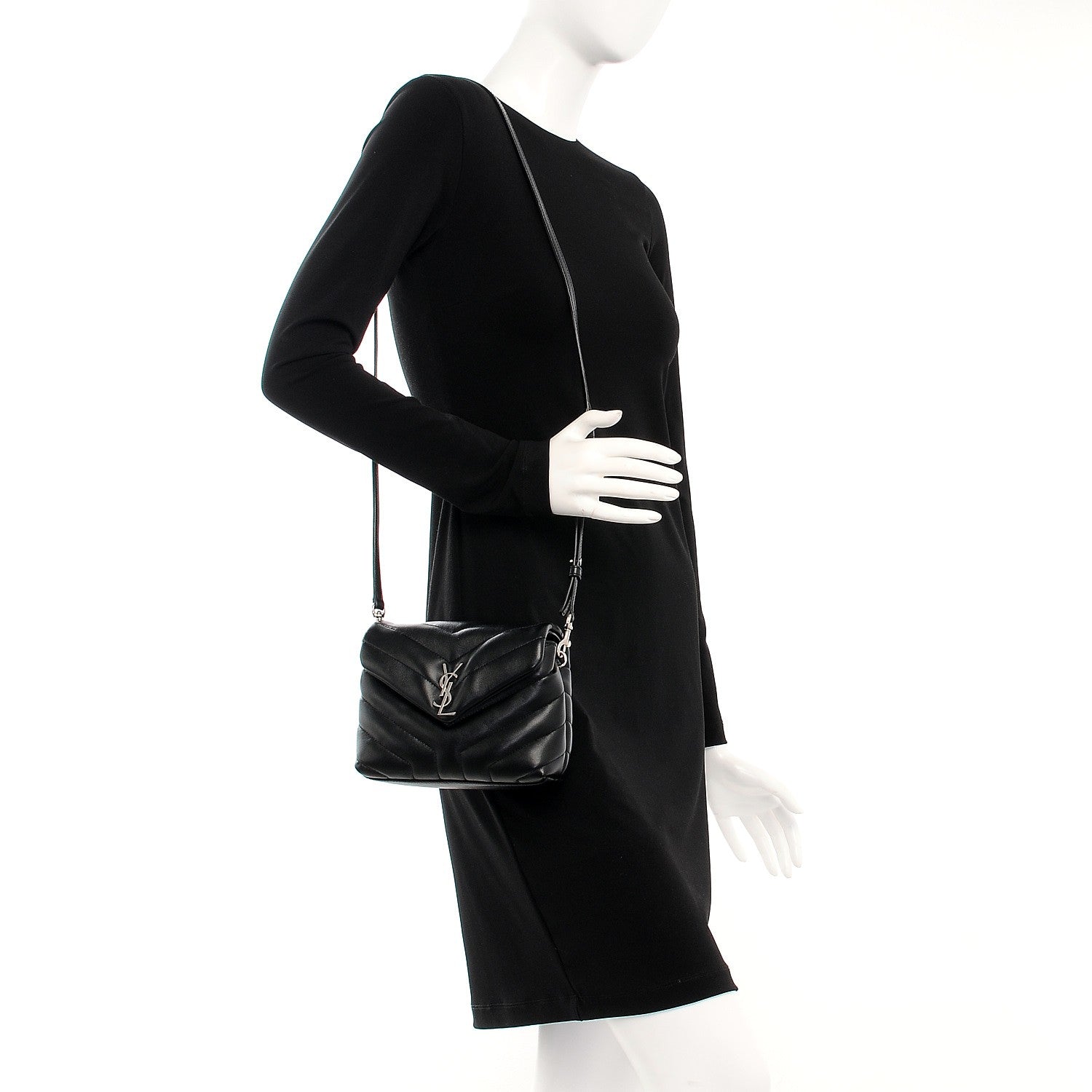 Saint Laurent Calfskin Y Quilted Monogram Toy Loulou Crossbody Bag Black 2 of 8