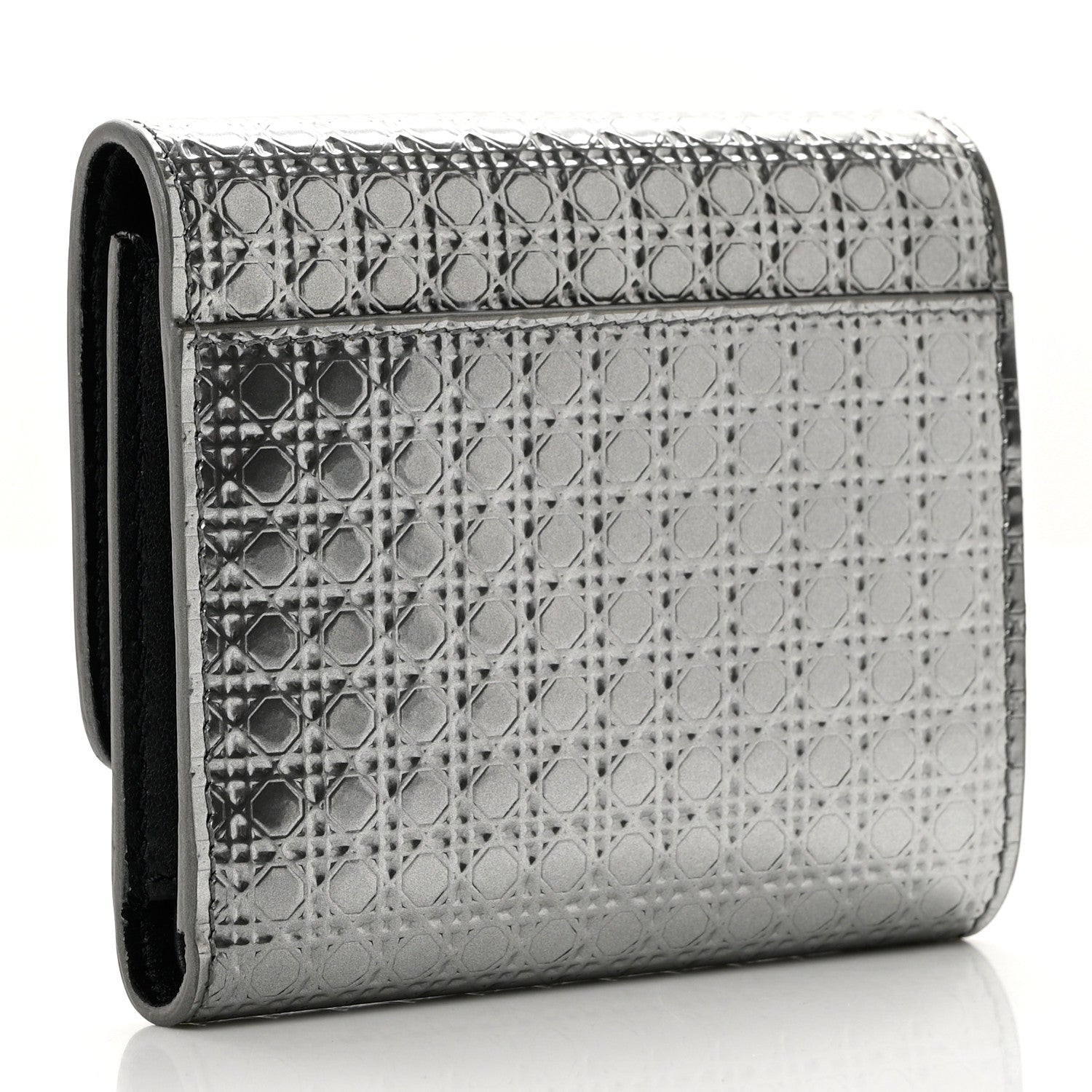Christian Dior Metallic Patent Micro-Cannage 30 Montaigne Lotus Wallet Silver 3 of 7