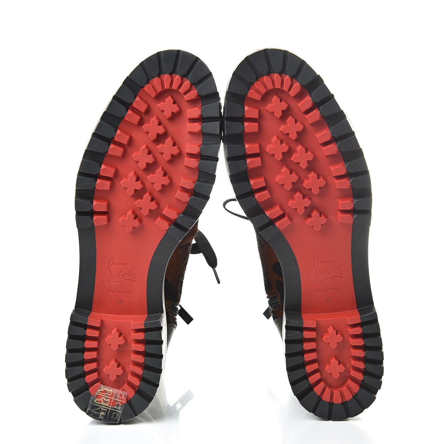 Calfskin Pony Fox Spikes TS Croc Flat Boots 38 Black Roux
