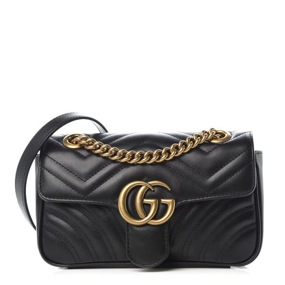 Gucci Calfskin Matelasse Mini GG Marmont Shoulder Bag Black 1 of 10