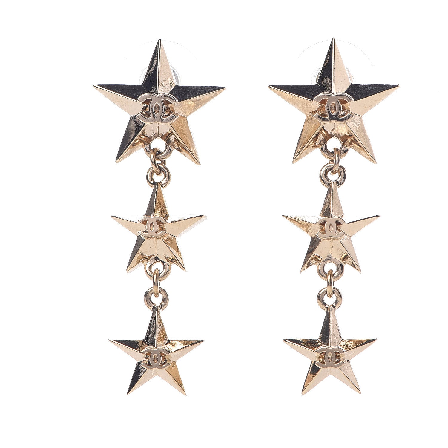 Chanel Metal CC Triple Star Drop Earrings Gold 1 of 4