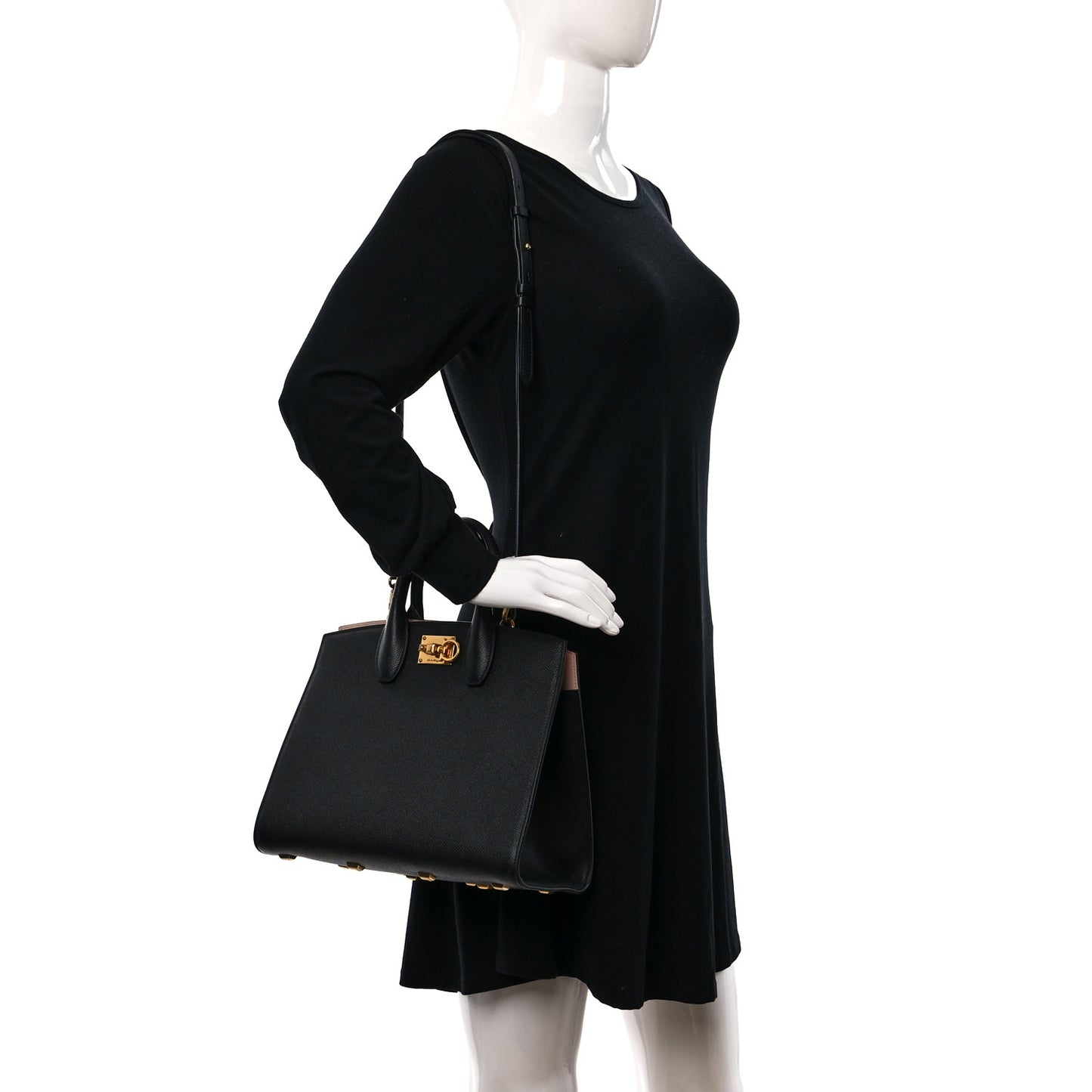 Hammered Calfskin Medium The Studio Box Bag Black