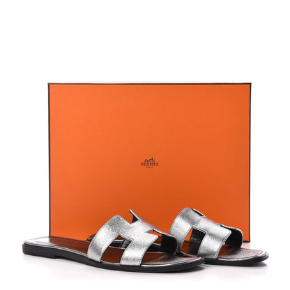 Hermes Metallic Epsom Oran Sandals 40 Gris Argente 12 of 12