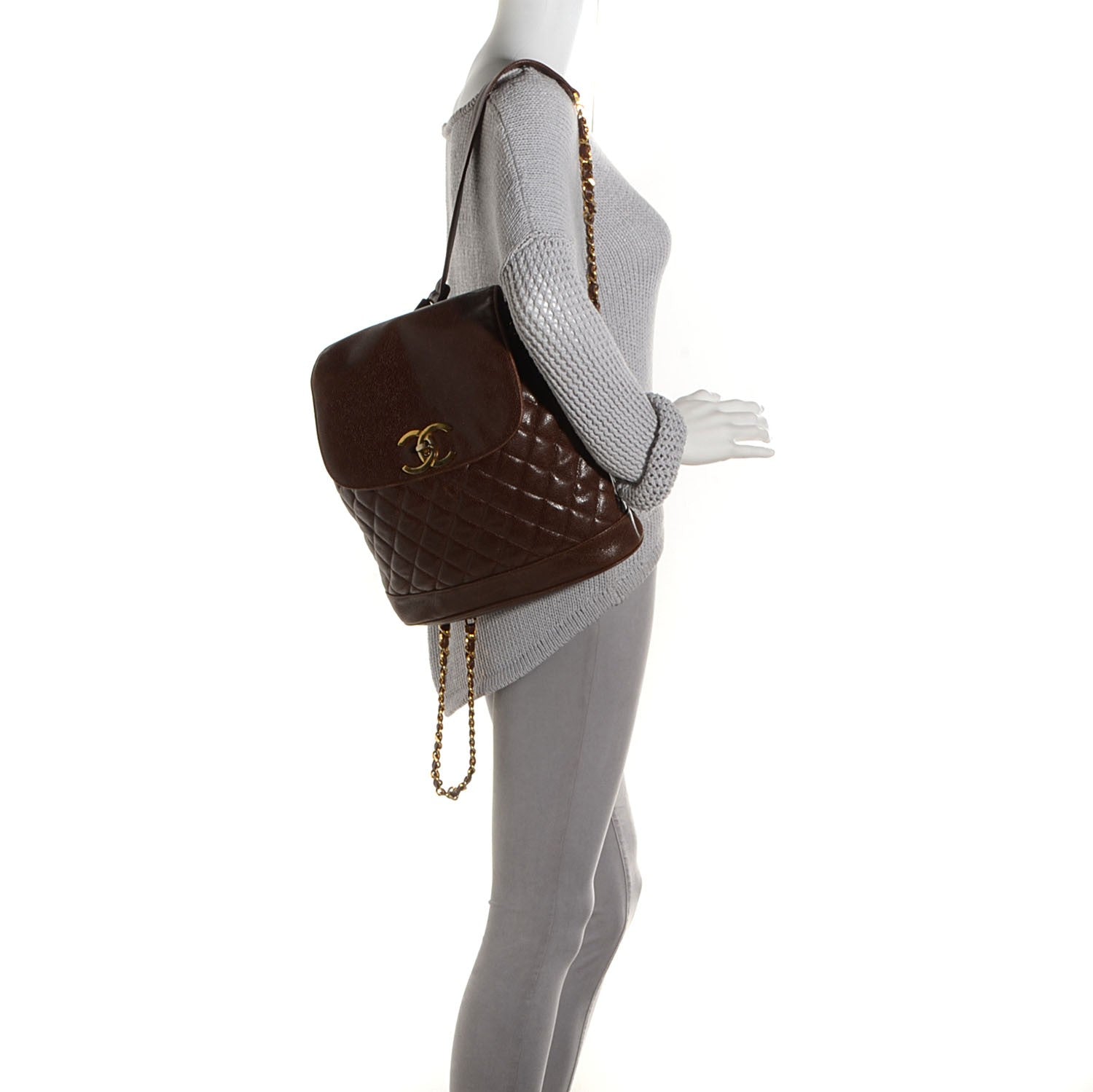 Chanel Caviar Quilted Drawstring Backpack Brown 2 of 7