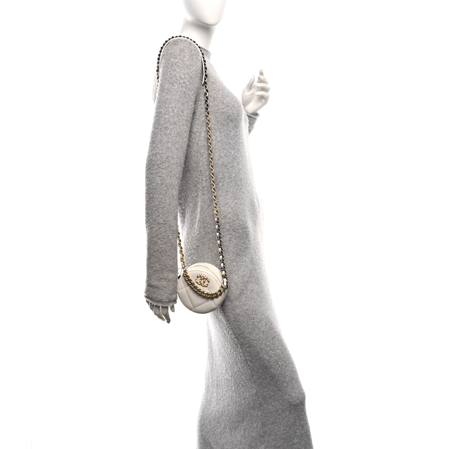 Chanel Shiny Goatskin Quilted Chanel 19 Round Clutch With Chain White 2 of 10