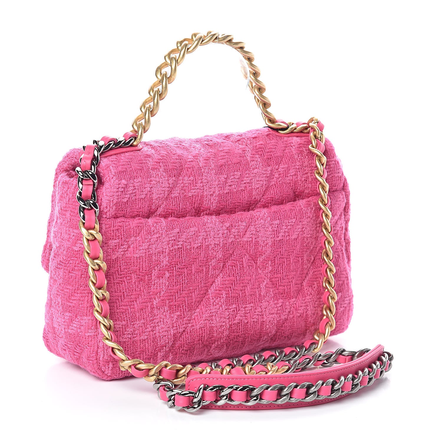 Chanel Tweed Quilted Medium 19 Flap Pink 3 of 11