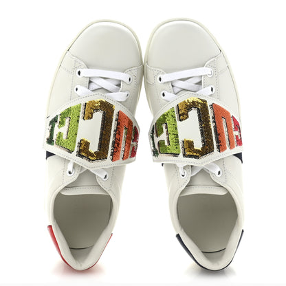 Gucci Calfskin Sequins Web Game Logo Womens Ace Sneakers 36 White 2 of 9