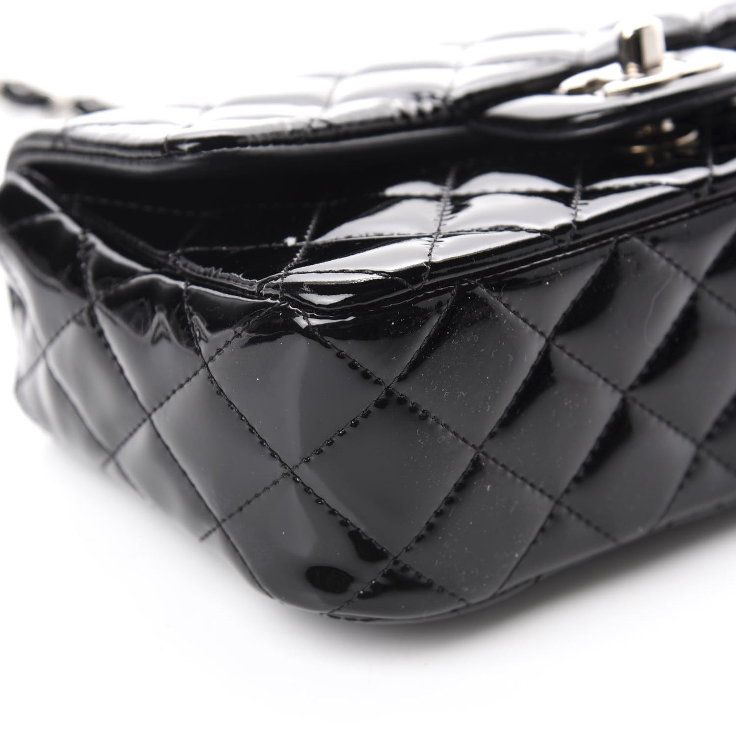 Patent Calfskin Quilted Mini Rectangular Flap Black