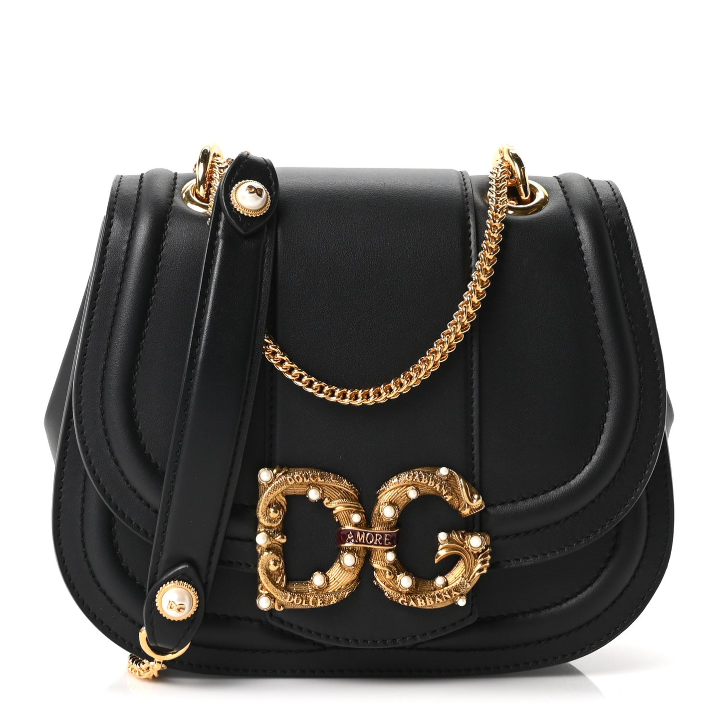 Smooth Calfskin Small DG Amore Shoulder Bag Black