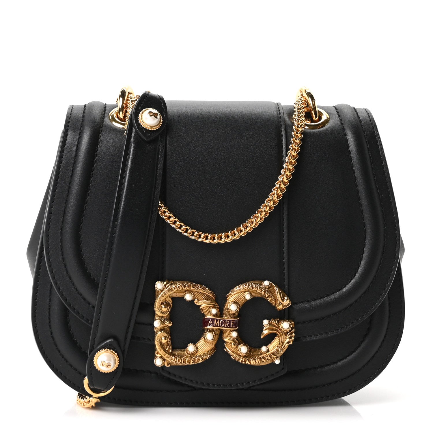 Dolce & Gabbana Smooth Calfskin Small DG Amore Shoulder Bag Black 1 of 9