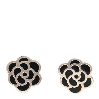 Chanel Enamel CC Camellia Clip On Earrings Black 1 of 4